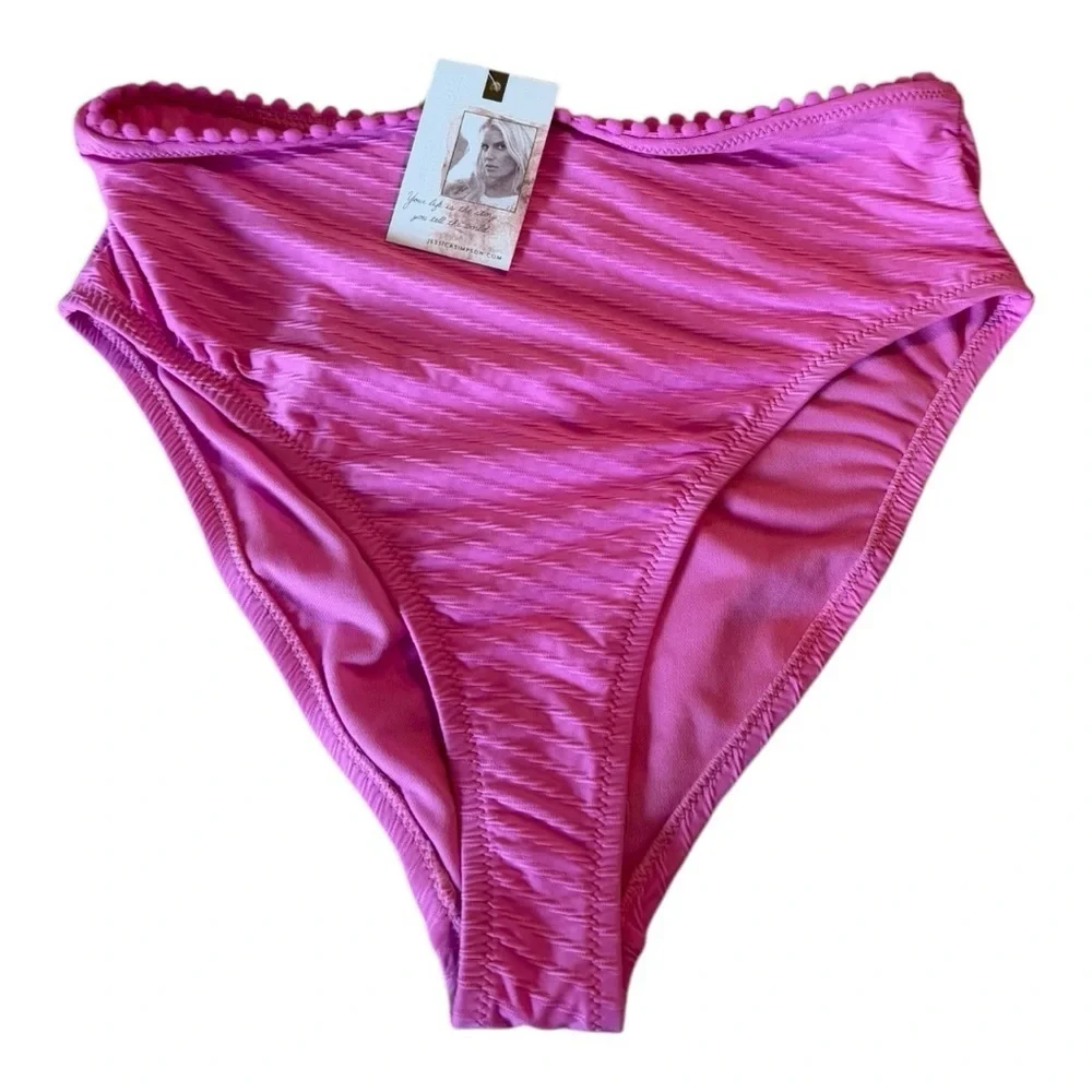 Jessica Simpson Pink Textured High Cut High Waist Bikini Separate NEW Size M